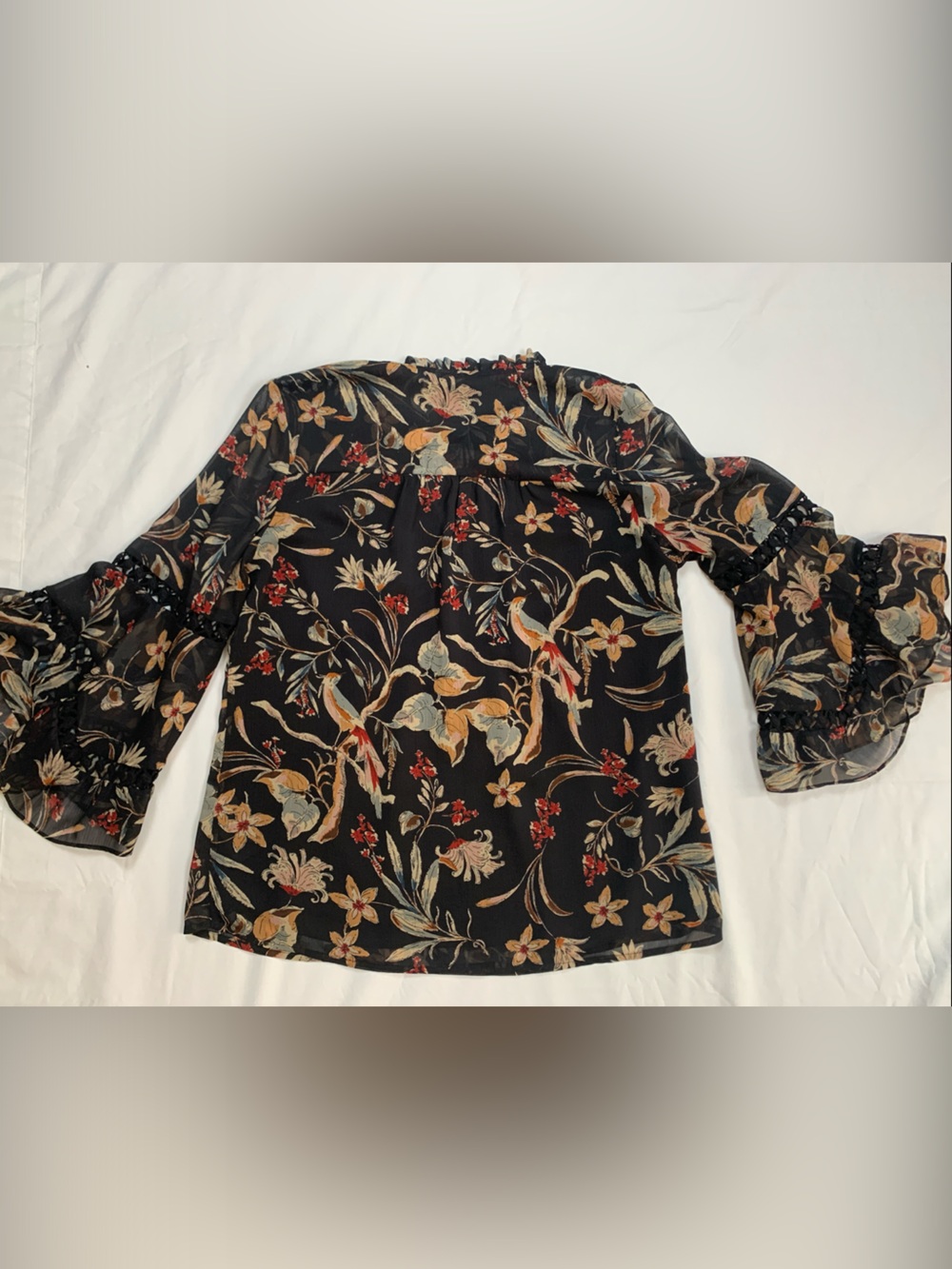 Maeve Black Floral Tassel Bell-Sleeve Blouse Goth S EUC Cosplay - Picture 11 of 11